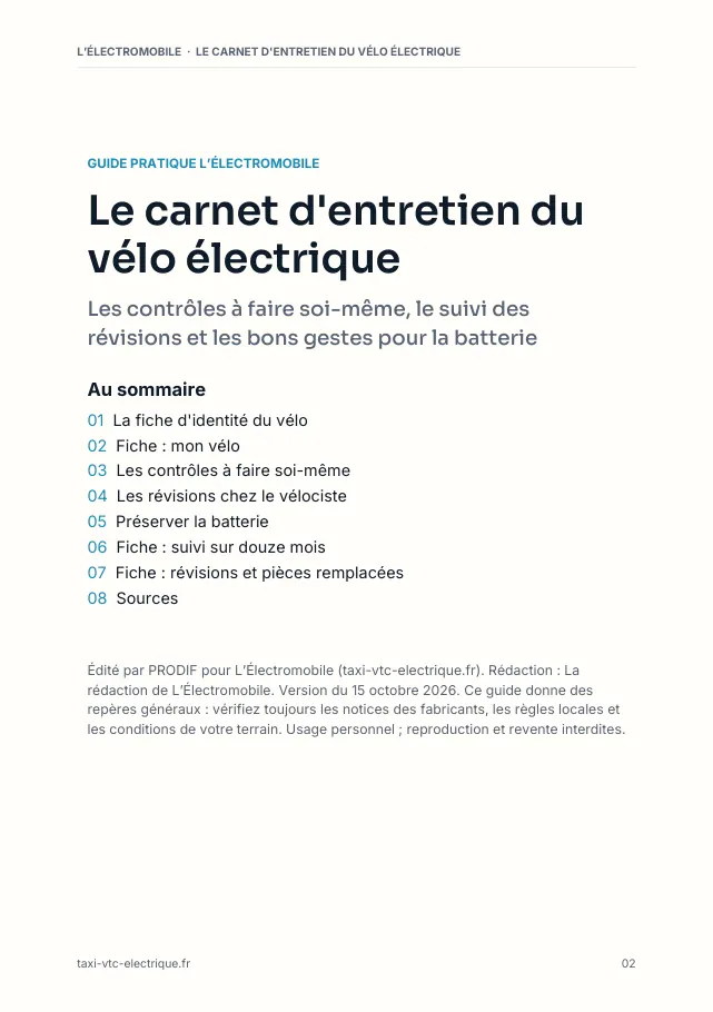 Aperçu de la page 2 de l'ebook Le carnet d'entretien du vélo électrique