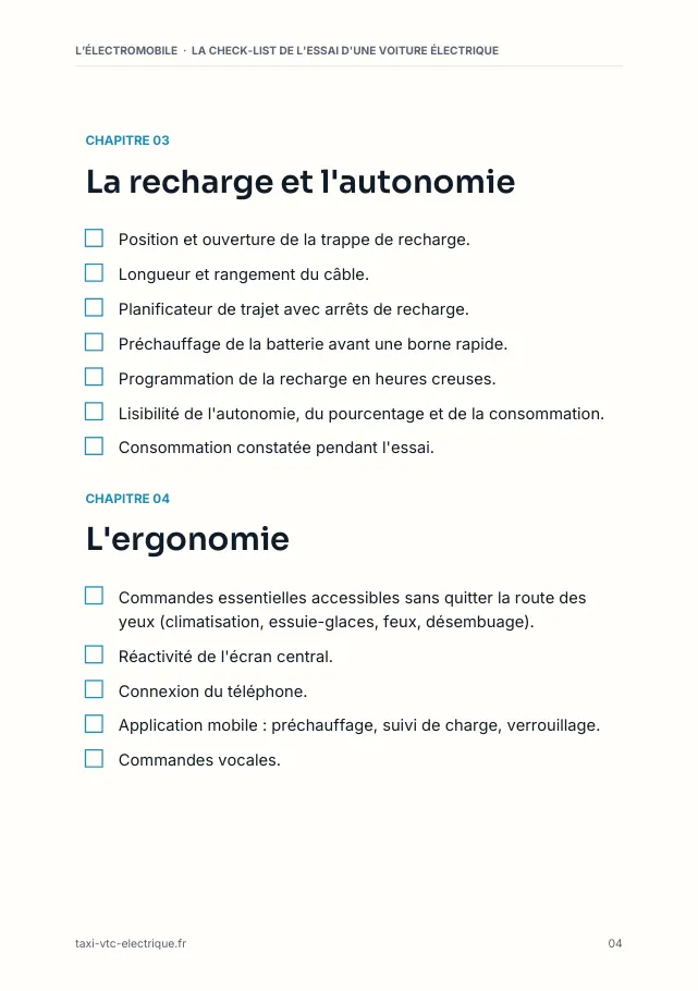 Aperçu de la page 4 de l'ebook La check-list de l'essai d'une voiture électrique